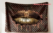 Gucci Gold Drip Lips Tapestry Monogram Gucci Throw Blankets IMG_2877